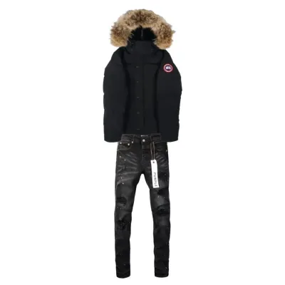 Canada Goose Wyndham Parka + Purple Brand Fashion Men Jeans 6 01