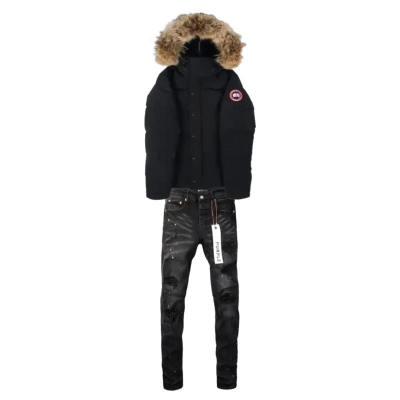 Canada Goose Wyndham Parka + Purple Brand Fashion Men Jeans 6 01