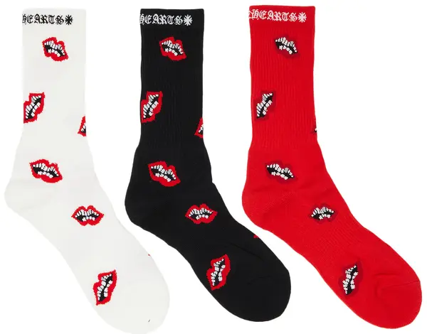 Chrome Hearts 3-Pack Chomper Socks (One pair of each color)