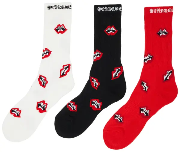 Chrome Hearts 3-Pack Chomper Socks (One pair of each color)