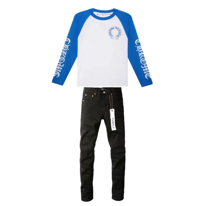 Chrome Hearts CH Baseball Shirt White/Blue CH-536 + Purple Brand Fashion Men Jeans 4