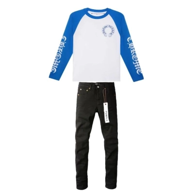 Chrome Hearts CH Baseball Shirt White/Blue CH-536 + Purple Brand Fashion Men Jeans 4 01