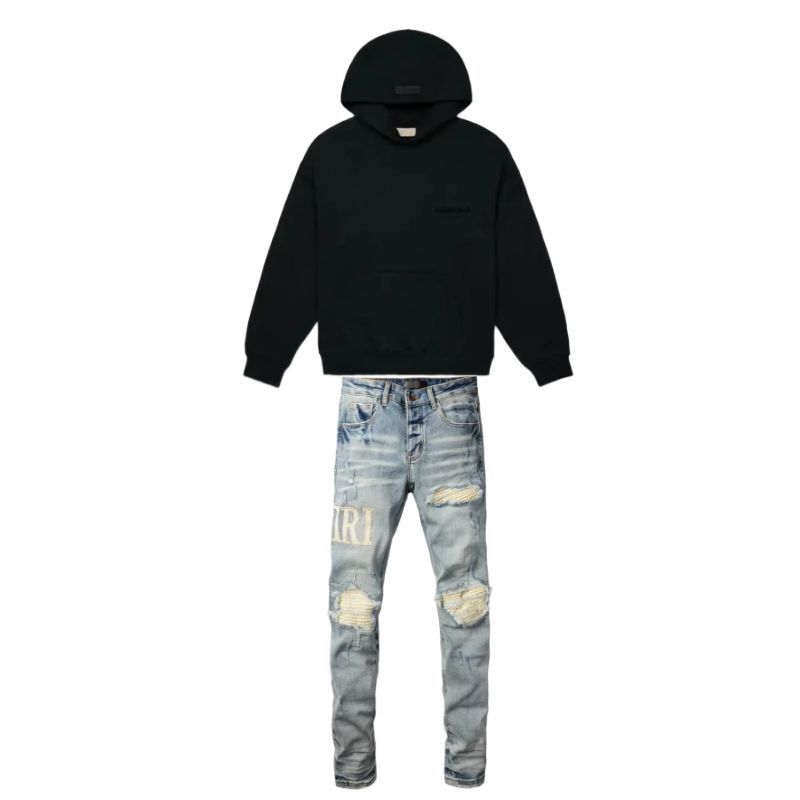 Fear of God Essentials Pullover Chest Logo Hoodie Stretch Limo/Black FW22 + Amiri Jeans PK 8905
