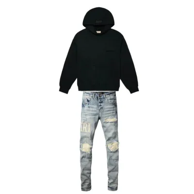 Fear of God Essentials Pullover Chest Logo Hoodie Stretch Limo/Black FW22 + Amiri Jeans PK 8905 01