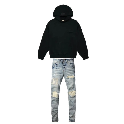 Fear of God Essentials Pullover Chest Logo Hoodie Stretch Limo/Black FW22 + Amiri Jeans PK 8905 01