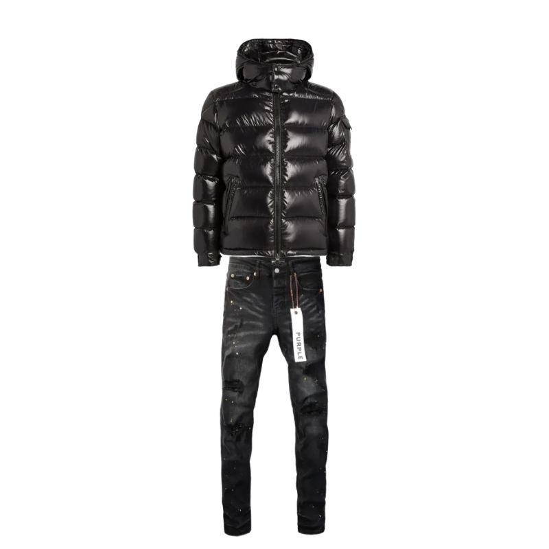 Moncler Maya Short Down Jacket Black (NFC) + Purple Brand Fashion Men Jeans 6