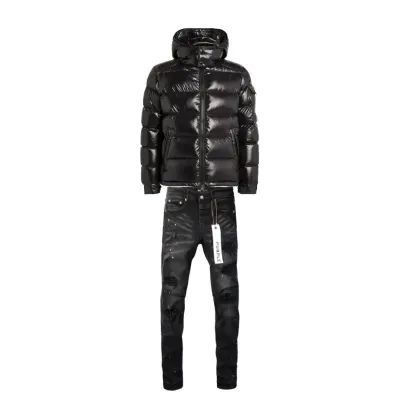 Moncler Maya Short Down Jacket Black (NFC) + Purple Brand Fashion Men Jeans 6 01