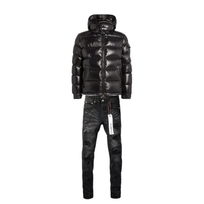 Moncler Maya Short Down Jacket Black (NFC) + Purple Brand Fashion Men Jeans 6 01
