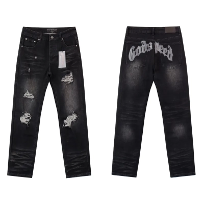  Godspeed Casual Comfort Holes Straight Jeans #8211 Black 01
