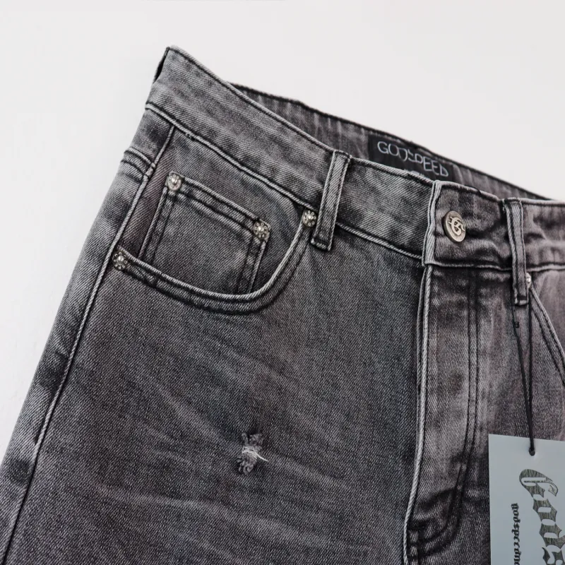 Godspeed Casual Comfort Holes Straight Jeans #8211 Smoky Gray
