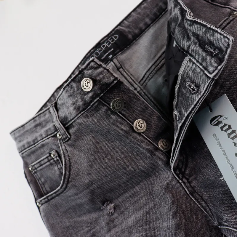 Godspeed Casual Comfort Holes Straight Jeans #8211 Smoky Gray