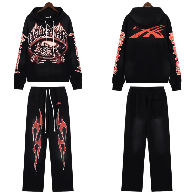 Hellstar Halloween Skeleton Airbrushed Hoodie & Sweatpants Set #5665-8199 Black