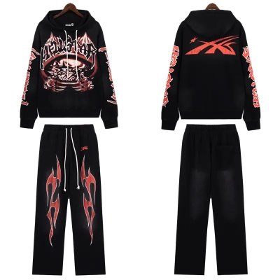 Hellstar Halloween Skeleton Airbrushed Hoodie & Sweatpants Set #5665-8199 Black 01