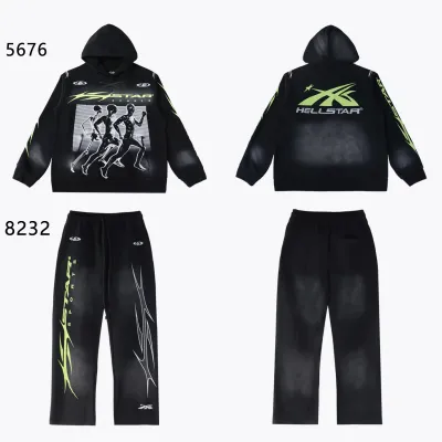 Hellstar Sports Hoodie & Sweatpants Set Black Green #5676-8232 01