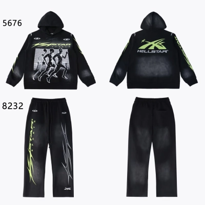 Hellstar Sports Hoodie & Sweatpants Set Black Green #5676-8232 01