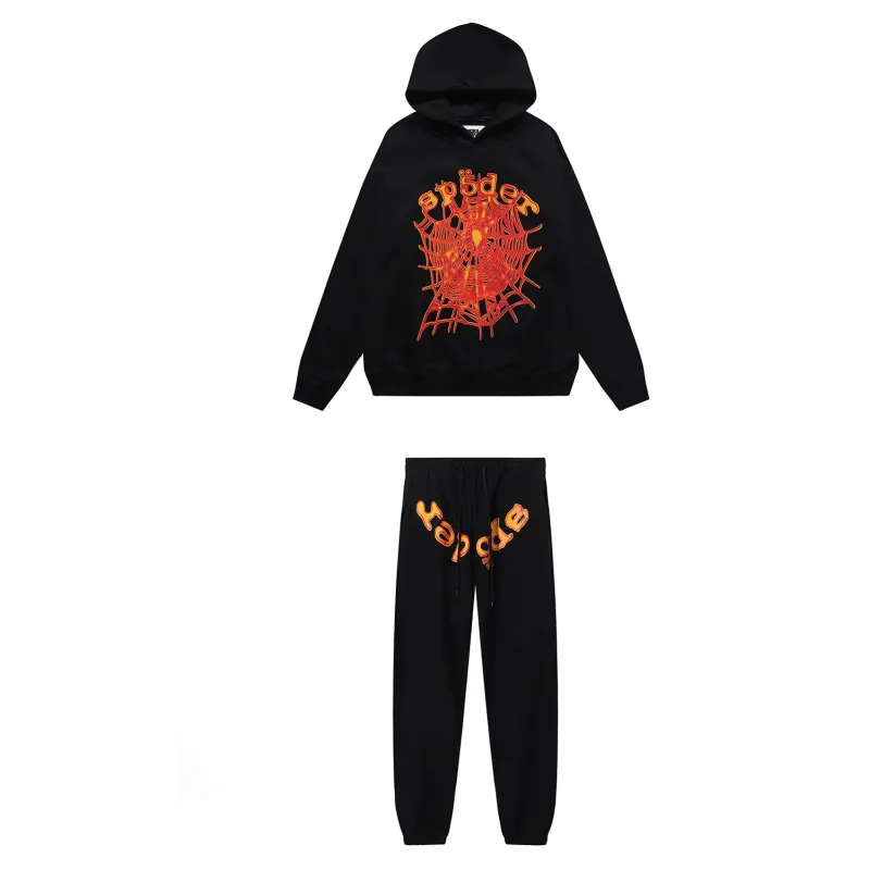 Sp5der OG Web V2 Hoodie & Sweatpant Set Black #8228