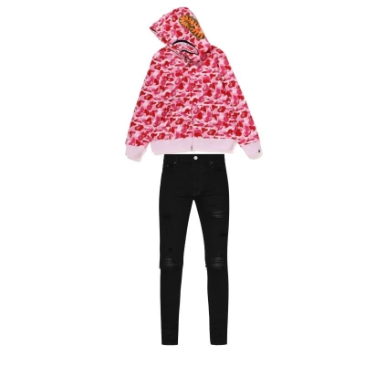 BAPE ABC Camo Shark Full Zip Hoodie Pink+Amiri Black MX1 Jeans 01