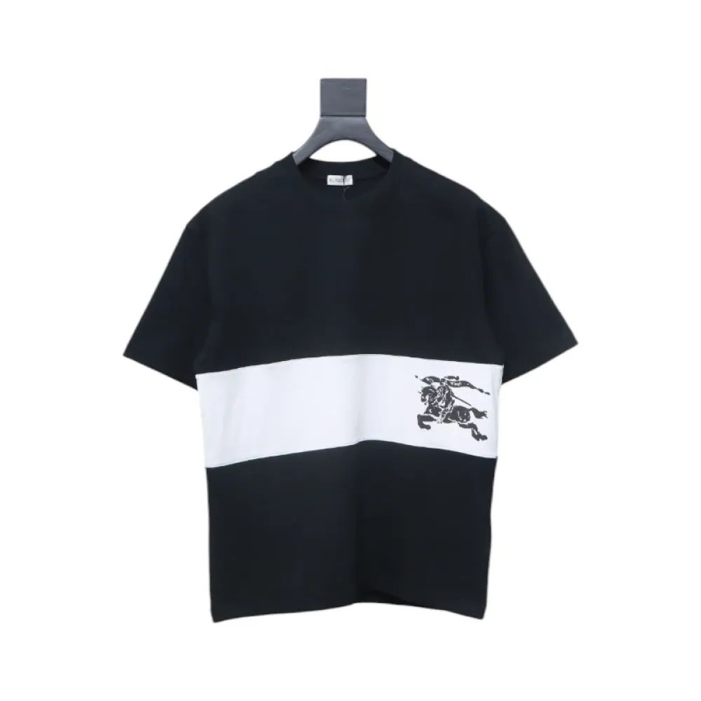 PK God Batch Burberry Black and white striped horse print short sleeves+Godspeed Casual Comfort Holes Straight Jeans #8211 Black