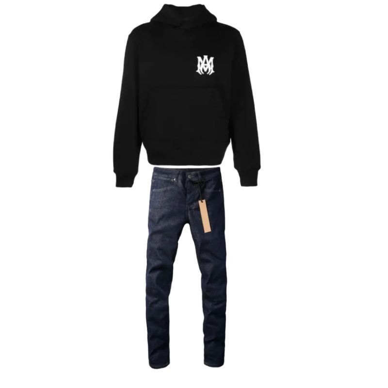 AMIRI M.A. Logo Embroidered Hoodie Black+Ksubi Jeans PK 3011