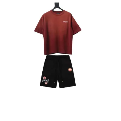 Balenciaga 25ss washed cola embroidery fried color hole short-sleeved T-shirt red+Dior Short pk03 01
