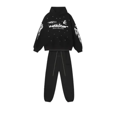 Hellstar Studios Records Tracksuit Black (single hoodie)+Fear of God Essentials Core Collection Sweatpants Black 01