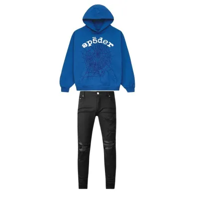 Sp5der Legacy Hoodie Blue+Amiri Jeans PK 602 01