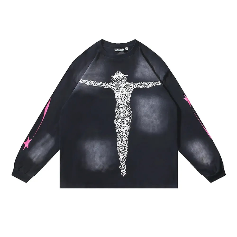 3 Hellstar Christ Long-Sleeve T-Shirt #652 Washed Black+Purple Brand Fashion Men Jeans YZ072431