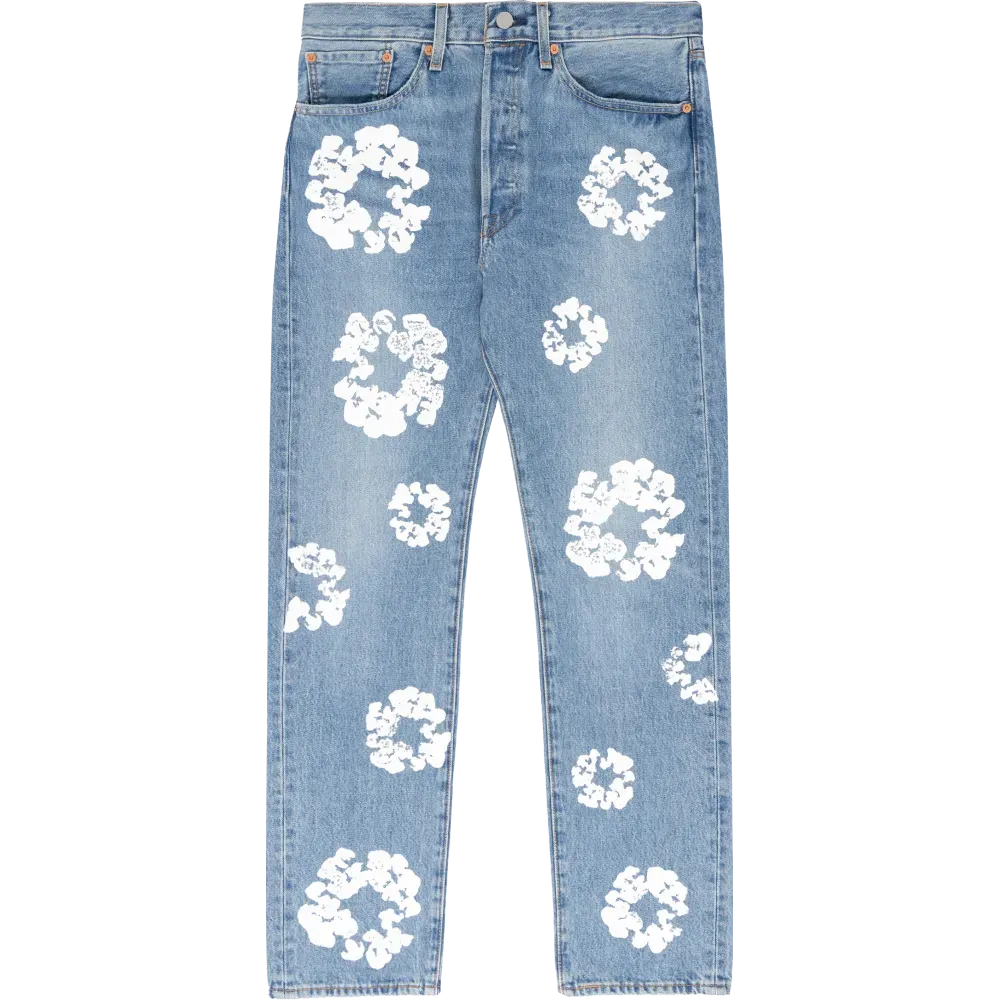 Gallery Dept. De La GALERIE L/S Pocket T-shirt White+DENIM TEARS THE COTTON WREATH JEAN LIGHT WASH