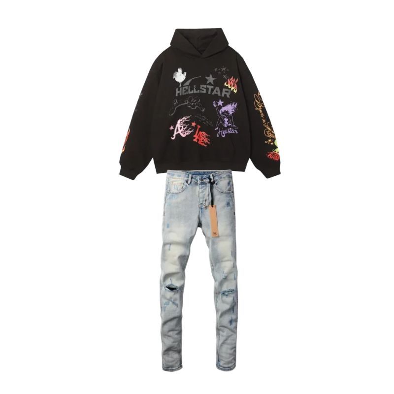 Hellstar Studio Summer Love Hoodie #3100 Black+Ksubi Jeans PK 3006