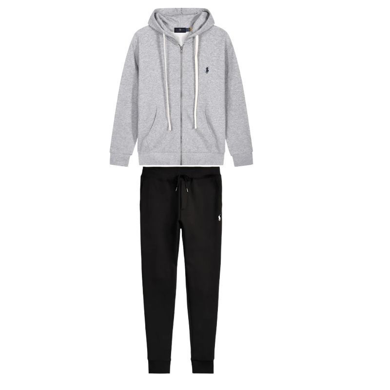 Polo Ralph Lauren Men's Double Knit Full-Zip Hoodie Sweatshirt Grey+Polo Ralph Lauren Double-Knit Jogger Black