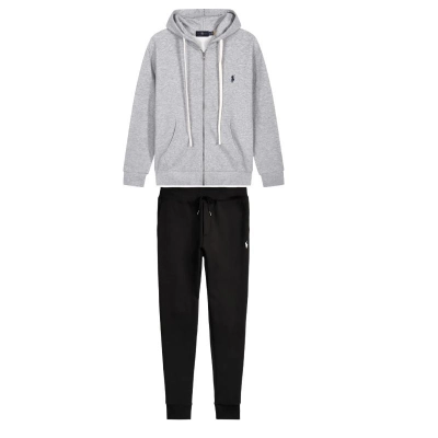 Polo Ralph Lauren Men's Double Knit Full-Zip Hoodie Sweatshirt Grey+Polo Ralph Lauren Double-Knit Jogger Black 01