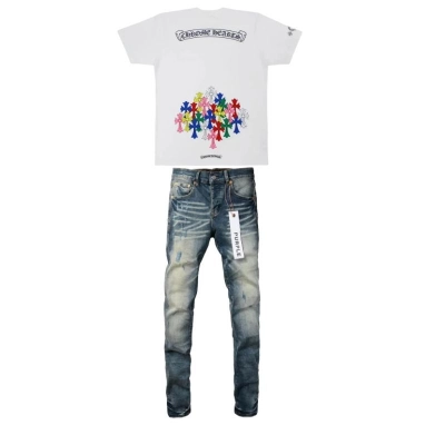 Chrome Hearts Multi Color Cross T-shirt White+Purple Brand Fashion Men Jeans YZ072417 01