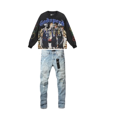 Godspeed Dream Team Long Sleeve T-shirt #1106 Black Wash+Purple Brand Fashion Men Jeans YZ072412 01