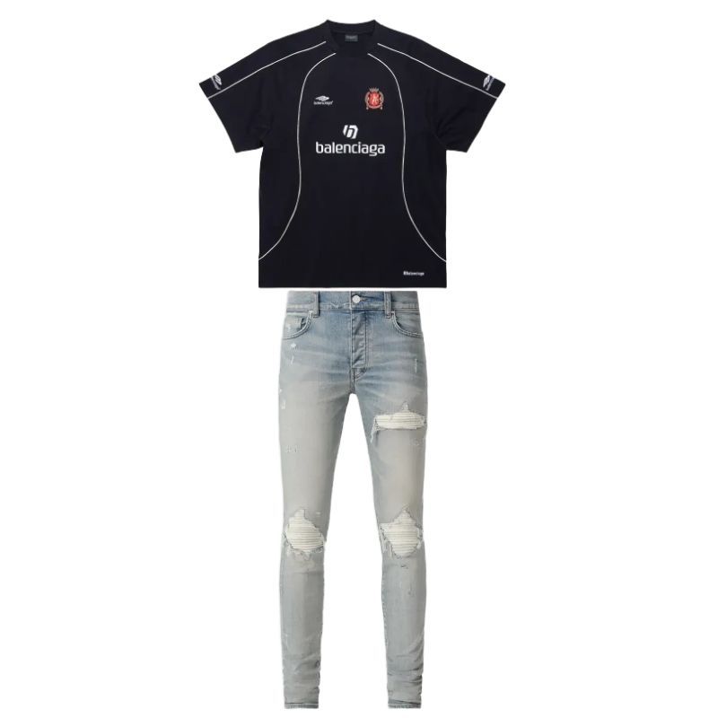 Balenciaga Lion Crest Soccer T-Shirt Black+Amiri Jeans PK0723