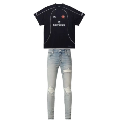 Balenciaga Lion Crest Soccer T-Shirt Black+Amiri Jeans PK0723 01