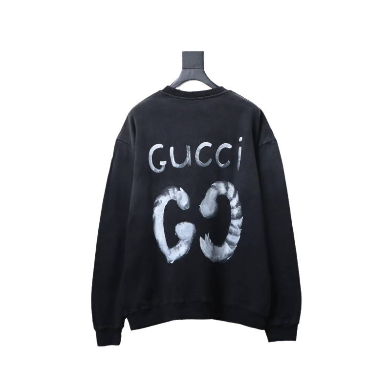 Gucci Hand-painted Letter Crewneck Sweatshirt Washed Black