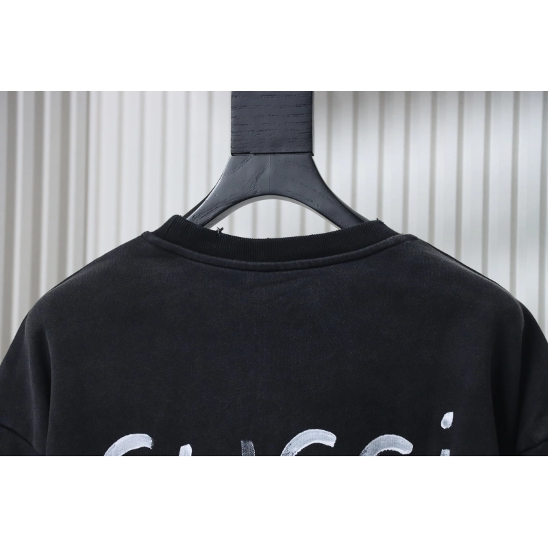Gucci Hand-painted Letter Crewneck Sweatshirt Washed Black