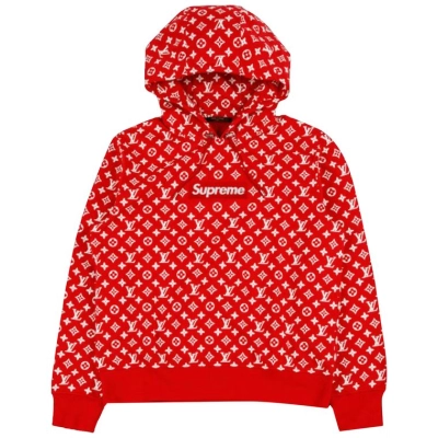 Louis Vuitton x Supreme Box Logo Hooded Sweatshirt 'Red' 01
