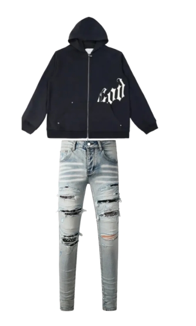 Godspeed OG Logo Sweatsuit Black White（Only hoody）+Amiri Jeans PK 8935