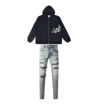 Godspeed OG Logo Sweatsuit Black White（Only hoody）+Amiri Jeans PK 8935 01