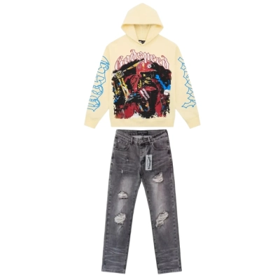 Godspeed Grand Slam Hoodie Bone+ Amiri Jeans PK 8805+Godspeed Casual Comfort Holes Straight Jeans #8211 Smoky Gray 01