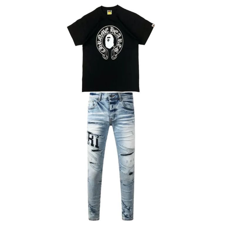 BAPE x Chrome Hearts Baby Milo T-shirt Black+Amiri Jean 8920