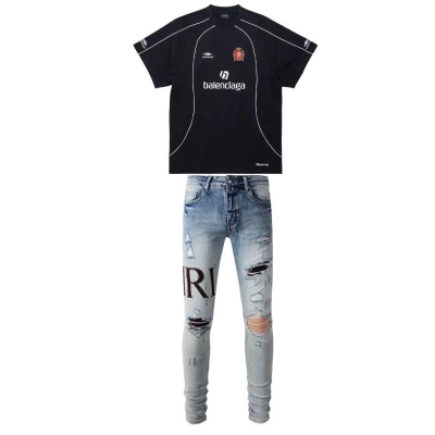 Balenciaga Paris Soccer Oversized T-Shirt+Amiri Jeans PK 1301 01