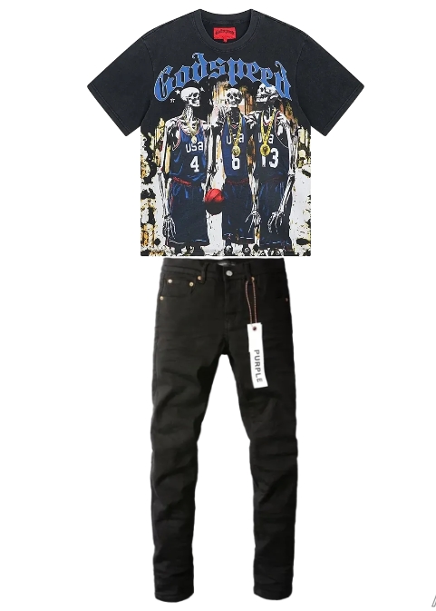 Godspeed Dream Team Tee #1023 Grey Wash+Purple Brand Fashion Men Jeans 4