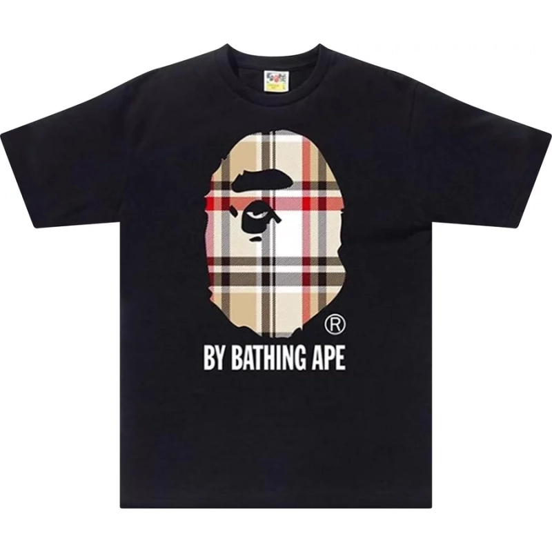 BAPE A Bathing Ape Check by Bathing Tee Black/Beige + Purple Brand Fashion Men Jeans YZ072421