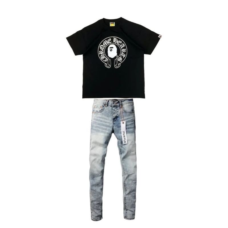 BAPE x Chrome Hearts Baby Milo T-shirt Black + Purple Brand Fashion Men Jeans YZ072421