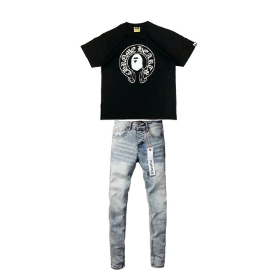 BAPE x Chrome Hearts Baby Milo T-shirt Black + Purple Brand Fashion Men Jeans YZ072421 01