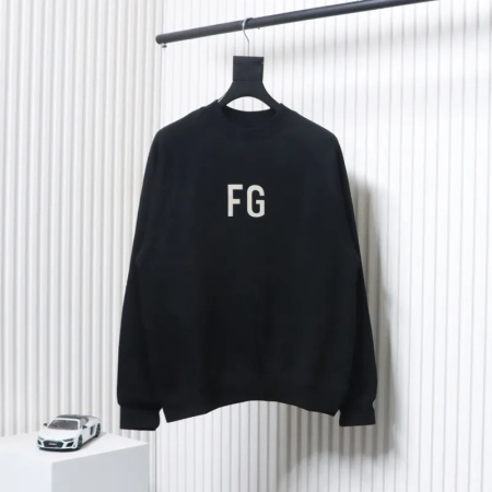 Fear of God FOG double line 24FW FG letter round neck black hoodie