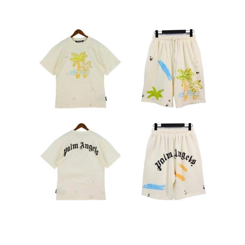 Palm Angels 'Paradise' Cotton T-shirt & Shorts Set Beige