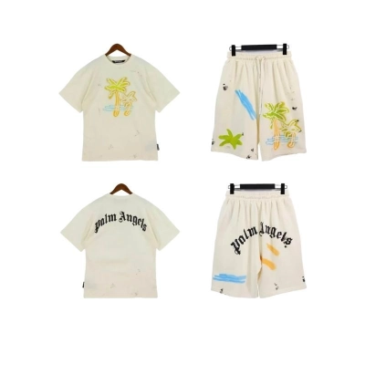 Palm Angels 'Paradise' Cotton T-shirt & Shorts Set Beige 01